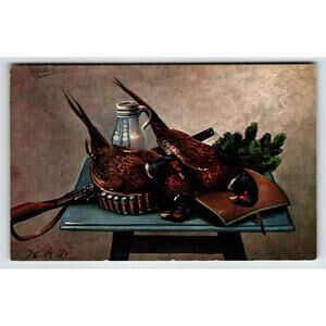 Hunting Season Postcard Muller Wildlife Rifle Table Birds HK&M Germany Unused
